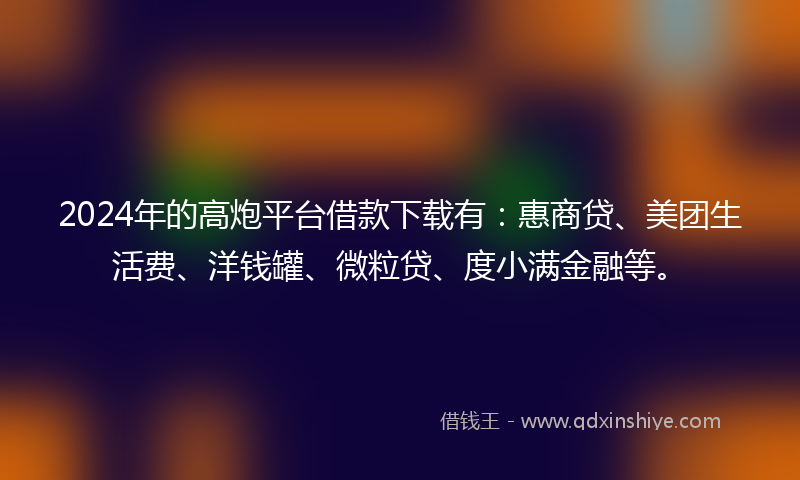 2024年的高炮平台借款下载有：惠商贷、美团生活费、洋钱罐、微粒贷、度小满金融等。