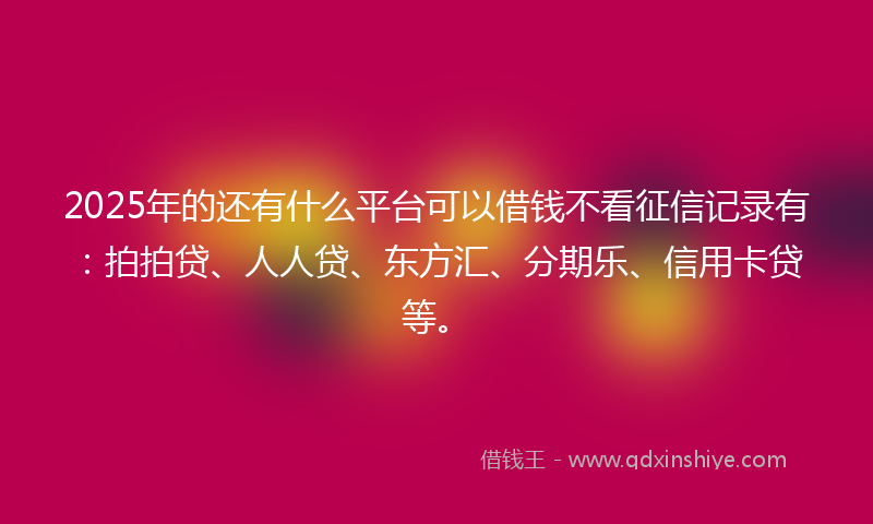 2025年的还有什么平台可以借钱不看征信记录有：拍拍贷、人人贷、东方汇、分期乐、信用卡贷等。