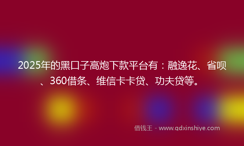2025年的黑口子高炮下款平台有：融逸花、省呗、360借条、维信卡卡贷、功夫贷等。