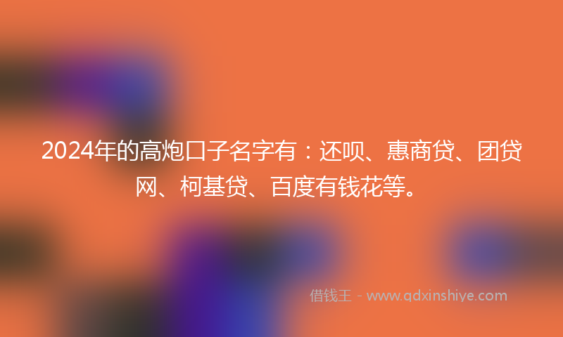 2024年的高炮口子名字有：还呗、惠商贷、团贷网、柯基贷、百度有钱花等。