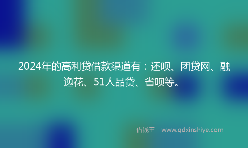 2024年的高利贷借款渠道有：还呗、团贷网、融逸花、51人品贷、省呗等。