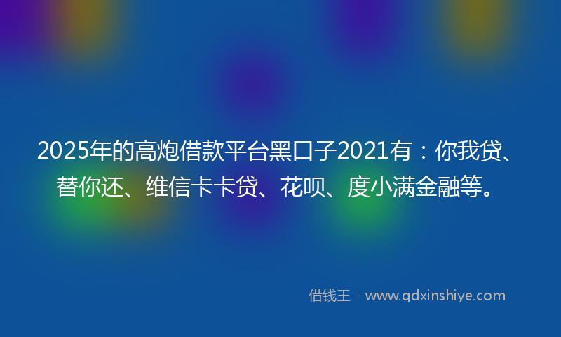 2025年的高炮借款平台黑口子2021有：你我贷、替你还、维信卡卡贷、花呗、度小满金融等。