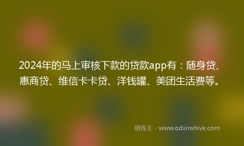 2024年的马上审核下款的贷款app有：随身贷、惠商贷、维信卡卡贷、洋钱罐、美团生活费等。