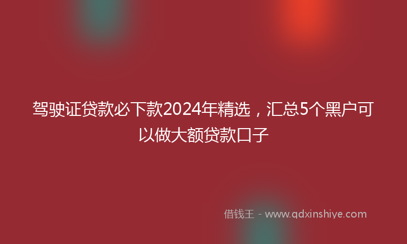 驾驶证贷款必下款2024年精选，汇总5个黑户可以做大额贷款口子
