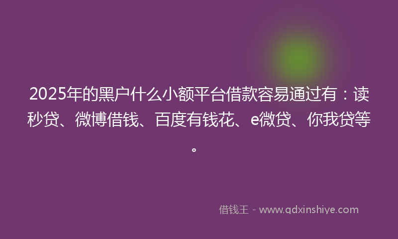 2025年的黑户什么小额平台借款容易通过有：读秒贷、微博借钱、百度有钱花、e微贷、你我贷等。