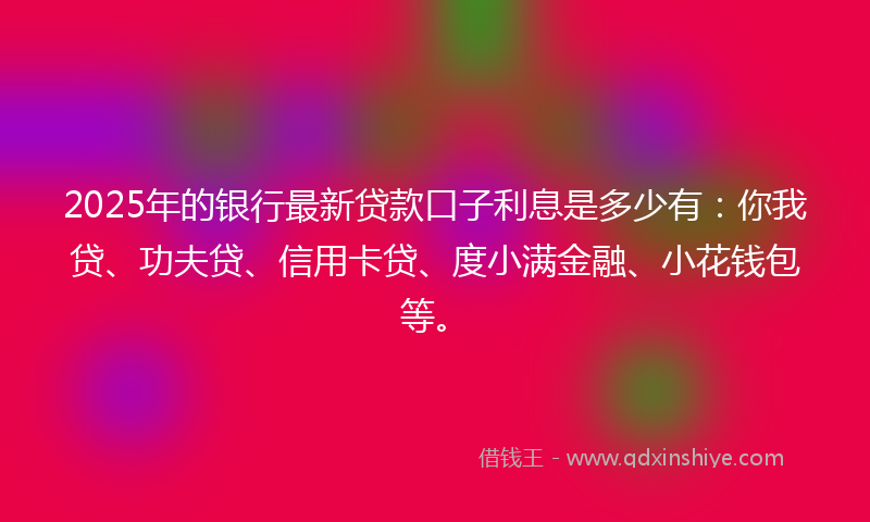 2025年的银行最新贷款口子利息是多少有：你我贷、功夫贷、信用卡贷、度小满金融、小花钱包等。