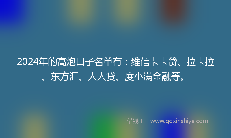 2024年的高炮口子名单有：维信卡卡贷、拉卡拉、东方汇、人人贷、度小满金融等。