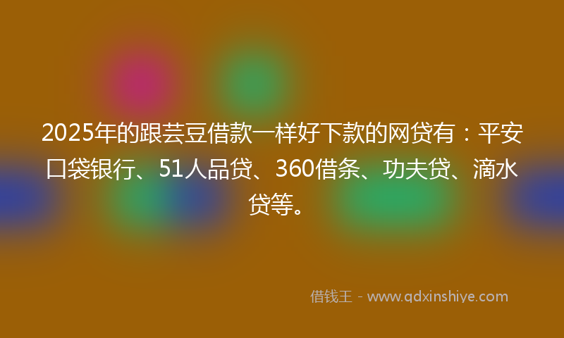 2025年的跟芸豆借款一样好下款的网贷有：平安口袋银行、51人品贷、360借条、功夫贷、滴水贷等。