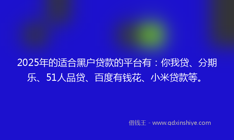 2025年的适合黑户贷款的平台有：你我贷、分期乐、51人品贷、百度有钱花、小米贷款等。