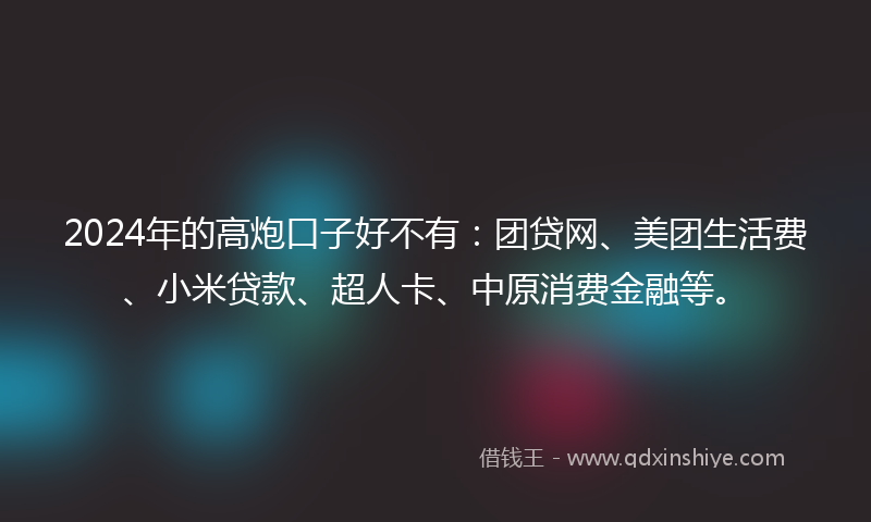 2024年的高炮口子好不有：团贷网、美团生活费、小米贷款、超人卡、中原消费金融等。