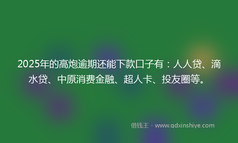 2025年的高炮逾期还能下款口子有：人人贷、滴水贷、中原消费金融、超人卡、投友圈等。