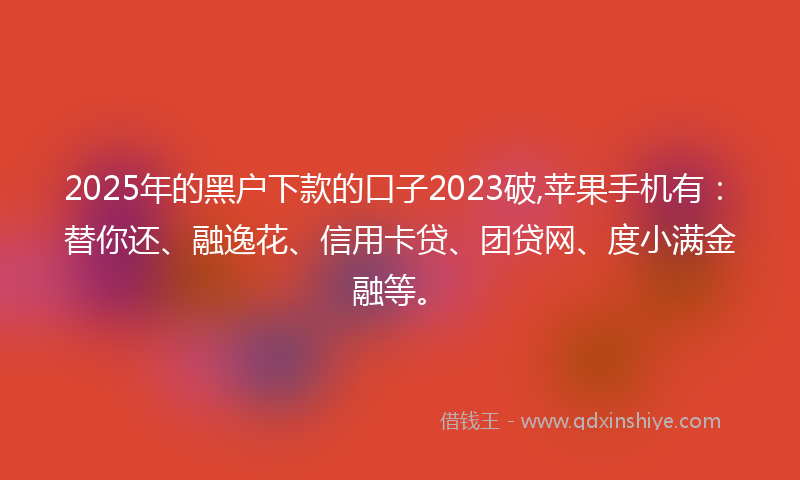 2025年的黑户下款的口子2023破,苹果手机有：替你还、融逸花、信用卡贷、团贷网、度小满金融等。