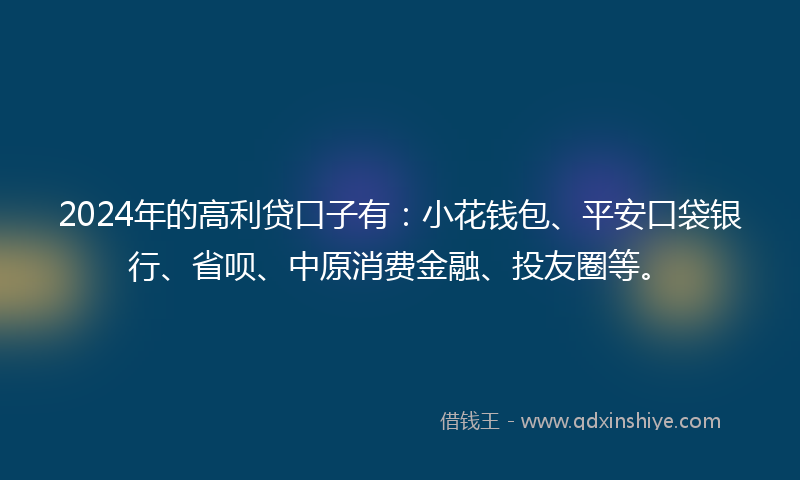 2024年的高利贷口子有：小花钱包、平安口袋银行、省呗、中原消费金融、投友圈等。