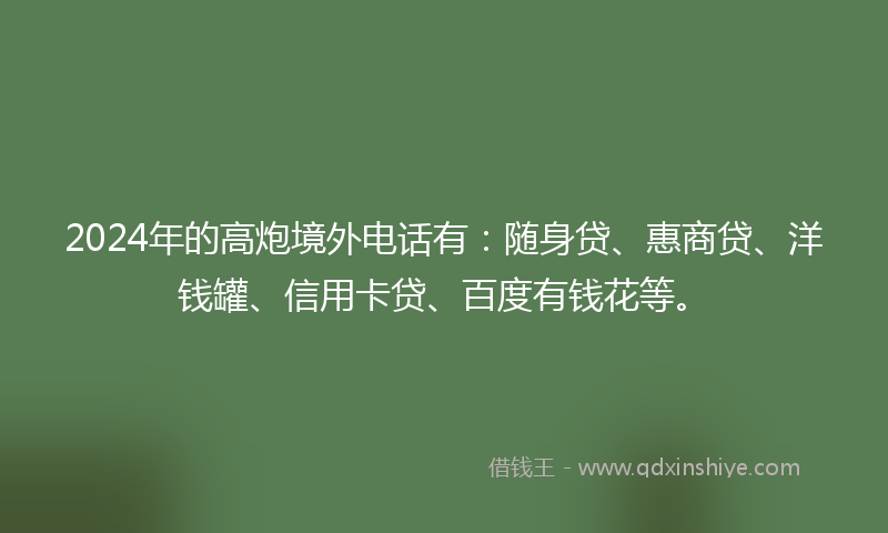 2024年的高炮境外电话有：随身贷、惠商贷、洋钱罐、信用卡贷、百度有钱花等。