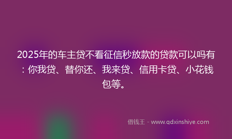 2025年的车主贷不看征信秒放款的贷款可以吗有：你我贷、替你还、我来贷、信用卡贷、小花钱包等。