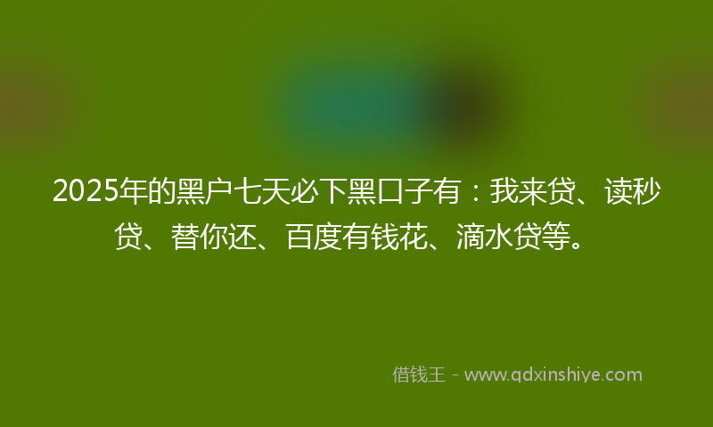 2025年的黑户七天必下黑口子有：我来贷、读秒贷、替你还、百度有钱花、滴水贷等。