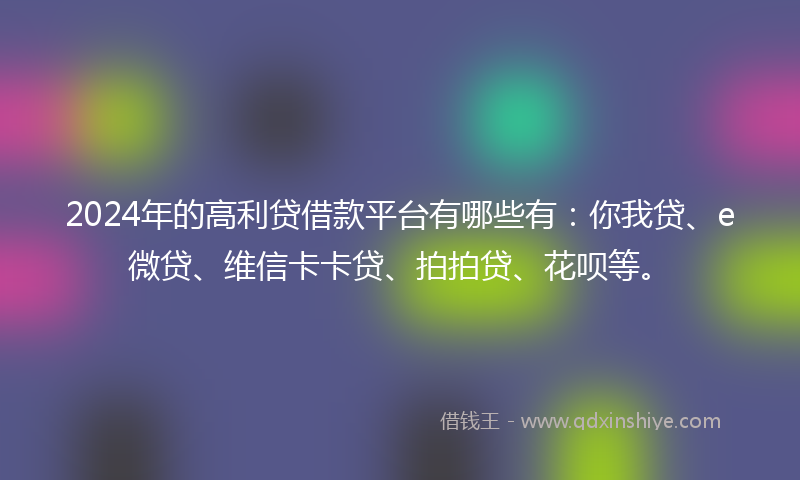 2024年的高利贷借款平台有哪些有:你我贷、e微贷、维信卡卡贷、拍拍贷、花呗等。