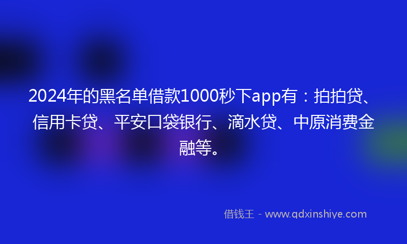 2024年的黑名单借款1000秒下app有：拍拍贷、信用卡贷、平安口袋银行、滴水贷、中原消费金融等。