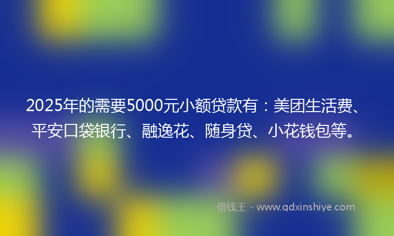 2025年的需要5000元小额贷款有：美团生活费、平安口袋银行、融逸花、随身贷、小花钱包等。