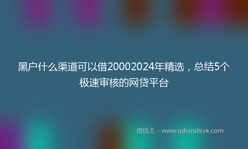 黑户什么渠道可以借20002024年精选，总结5个极速审核的网贷平台