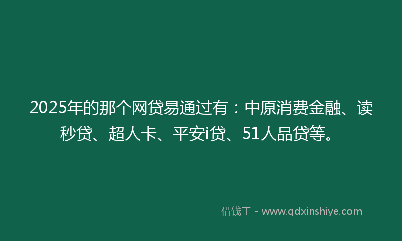 2025年的那个网贷易通过有：中原消费金融、读秒贷、超人卡、平安i贷、51人品贷等。