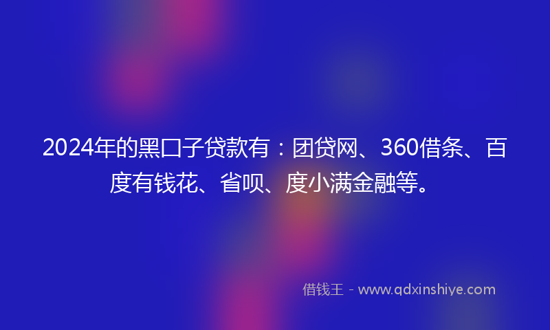 2024年的黑囗子贷款有：团贷网、360借条、百度有钱花、省呗、度小满金融等。