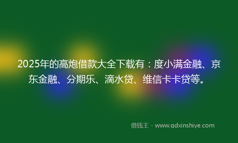 2025年的高炮借款大全下载有：度小满金融、京东金融、分期乐、滴水贷、维信卡卡贷等。