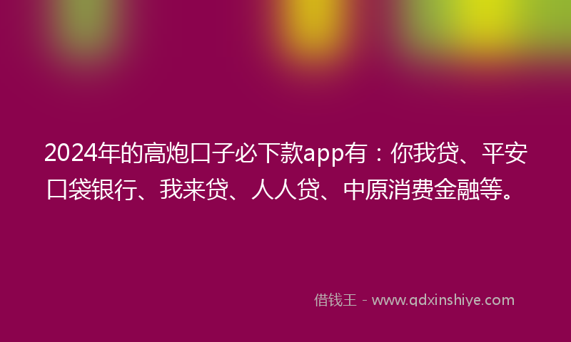 2024年的高炮口子必下款app有：你我贷、平安口袋银行、我来贷、人人贷、中原消费金融等。