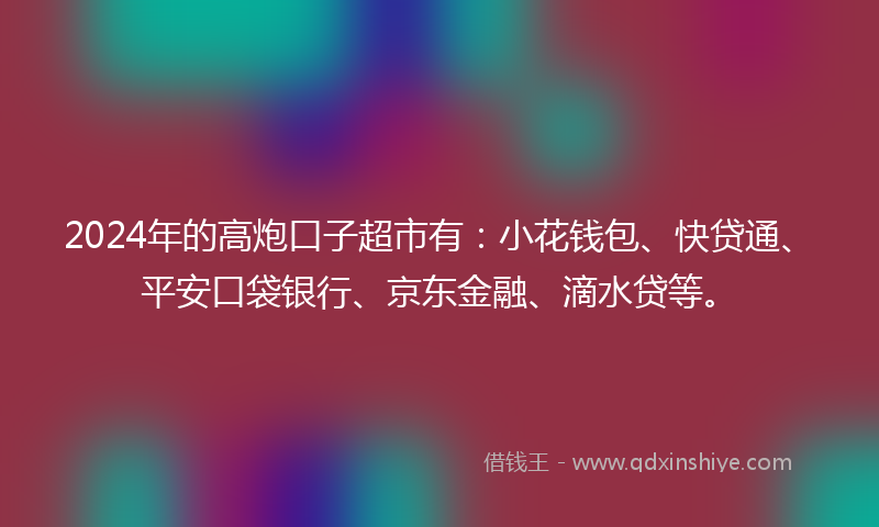 2024年的高炮口子超市有：小花钱包、快贷通、平安口袋银行、京东金融、滴水贷等。