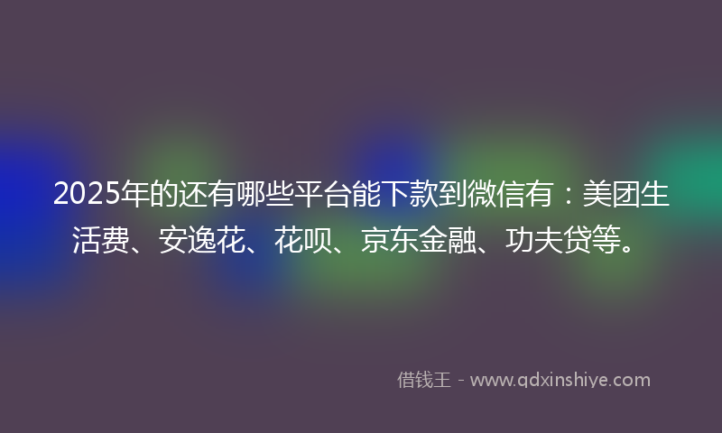2025年的还有哪些平台能下款到微信有：美团生活费、安逸花、花呗、京东金融、功夫贷等。