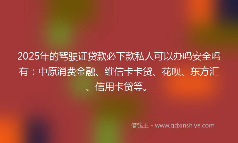 2025年的驾驶证贷款必下款私人可以办吗安全吗有：中原消费金融、维信卡卡贷、花呗、东方汇、信用卡贷等。