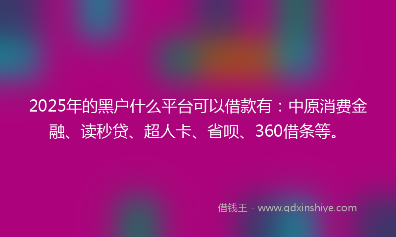2025年的黑户什么平台可以借款有：中原消费金融、读秒贷、超人卡、省呗、360借条等。