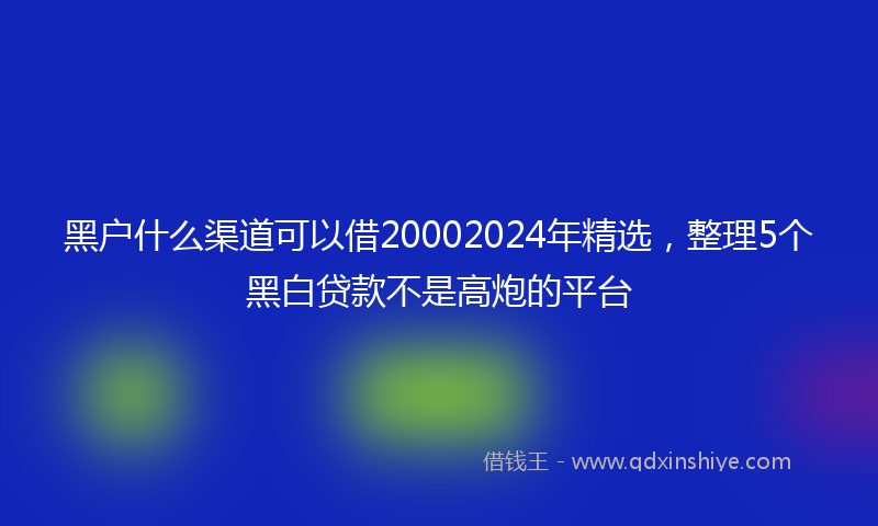黑户什么渠道可以借20002024年精选，整理5个黑白贷款不是高炮的平台
