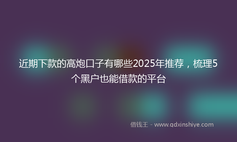 近期下款的高炮口子有哪些2025年推荐，梳理5个黑户也能借款的平台