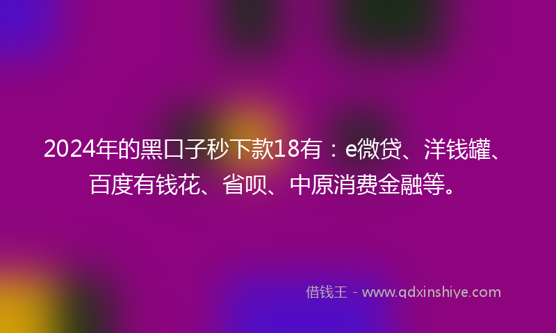 2024年的黑口子秒下款18有：e微贷、洋钱罐、百度有钱花、省呗、中原消费金融等。
