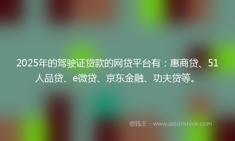 2025年的驾驶证贷款的网贷平台有：惠商贷、51人品贷、e微贷、京东金融、功夫贷等。