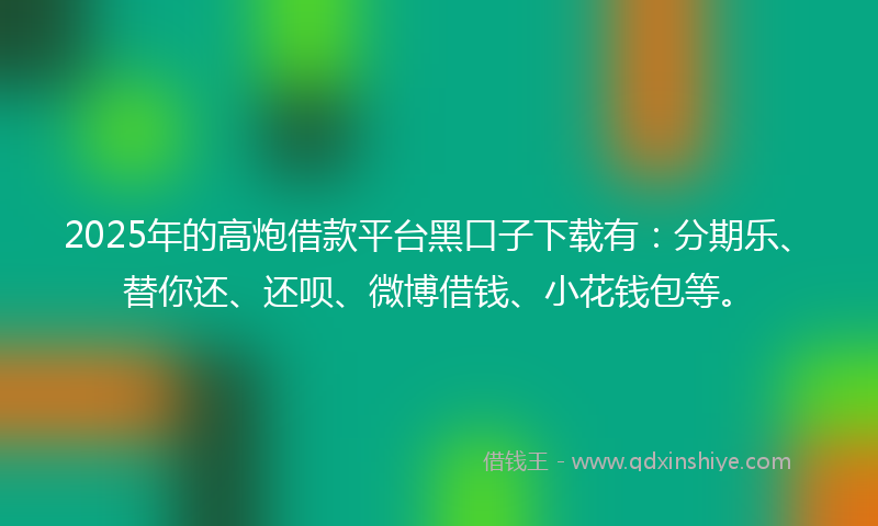 2025年的高炮借款平台黑口子下载有：分期乐、替你还、还呗、微博借钱、小花钱包等。