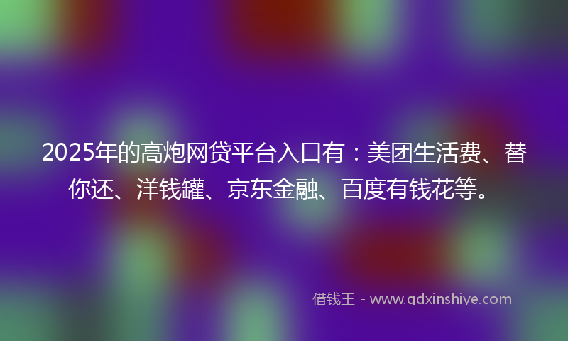 2025年的高炮网贷平台入口有：美团生活费、替你还、洋钱罐、京东金融、百度有钱花等。