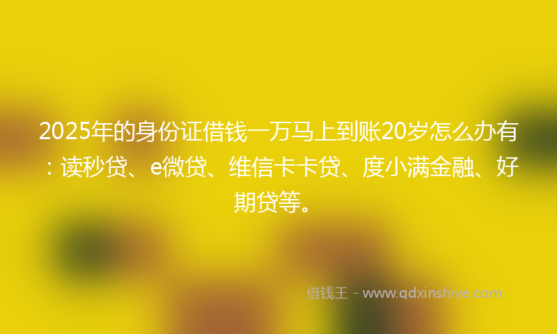 2025年的身份证借钱一万马上到账20岁怎么办有：读秒贷、e微贷、维信卡卡贷、度小满金融、好期贷等。