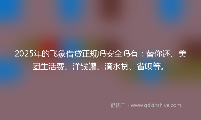 2025年的飞象借贷正规吗安全吗有：替你还、美团生活费、洋钱罐、滴水贷、省呗等。
