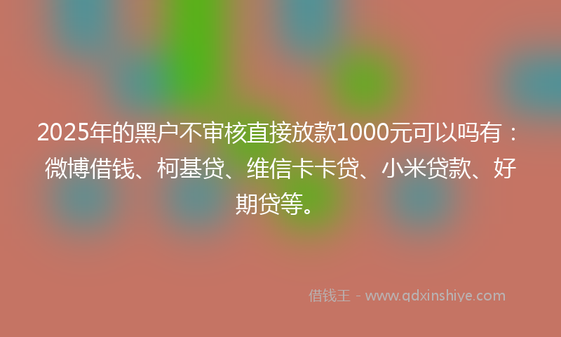 2025年的黑户不审核直接放款1000元可以吗有：微博借钱、柯基贷、维信卡卡贷、小米贷款、好期贷等。