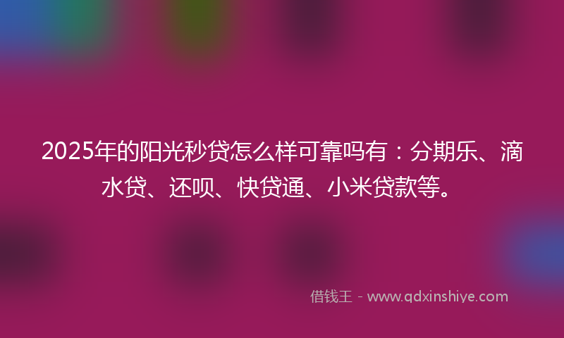 2025年的阳光秒贷怎么样可靠吗有：分期乐、滴水贷、还呗、快贷通、小米贷款等。