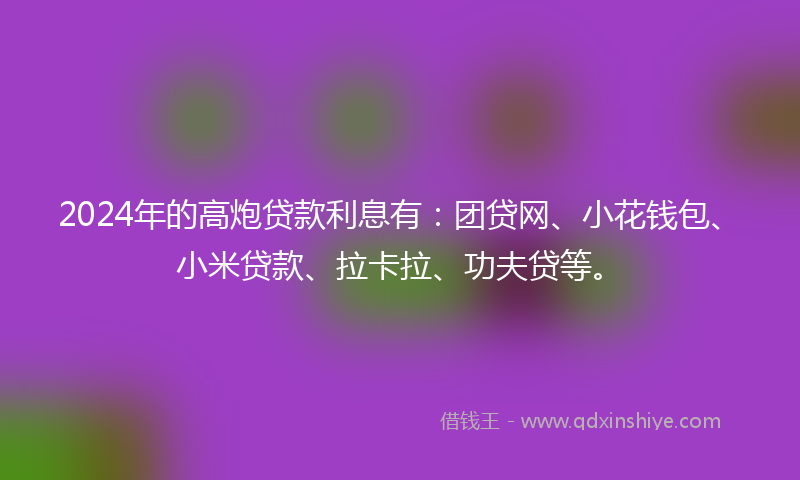 2024年的高炮贷款利息有：团贷网、小花钱包、小米贷款、拉卡拉、功夫贷等。