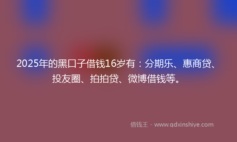 2025年的黑口子借钱16岁有：分期乐、惠商贷、投友圈、拍拍贷、微博借钱等。