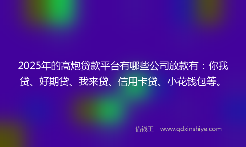 2025年的高炮贷款平台有哪些公司放款有：你我贷、好期贷、我来贷、信用卡贷、小花钱包等。