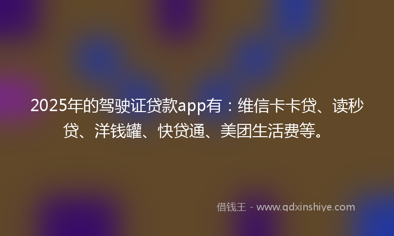 2025年的驾驶证贷款app有：维信卡卡贷、读秒贷、洋钱罐、快贷通、美团生活费等。