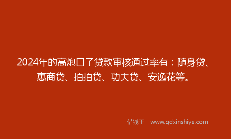 2024年的高炮口子贷款审核通过率有：随身贷、惠商贷、拍拍贷、功夫贷、安逸花等。