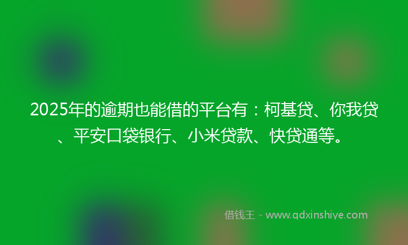2025年的逾期也能借的平台有：柯基贷、你我贷、平安口袋银行、小米贷款、快贷通等。