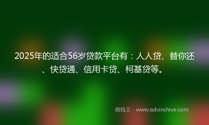 2025年的适合56岁贷款平台有：人人贷、替你还、快贷通、信用卡贷、柯基贷等。