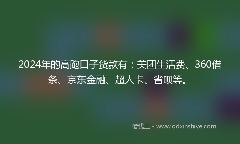 2024年的高跑口子货款有：美团生活费、360借条、京东金融、超人卡、省呗等。